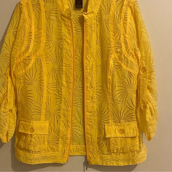 Multiples Women Sheer Zip Up Size S Top/Jacket Cover Up Yellow Roll Tab Sleeves - Picture 7 of 12